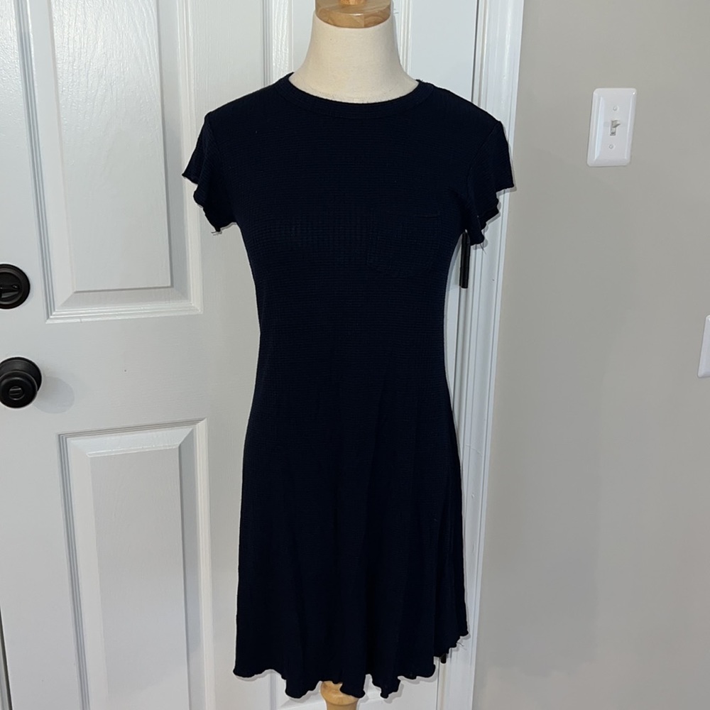 Navy blue ribbed T-shirt dress - Picture 6 of 11